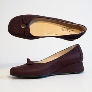 Lazio Collezione Brown Suede Ballet Flats Block Heel Bow Size 7M Shoes